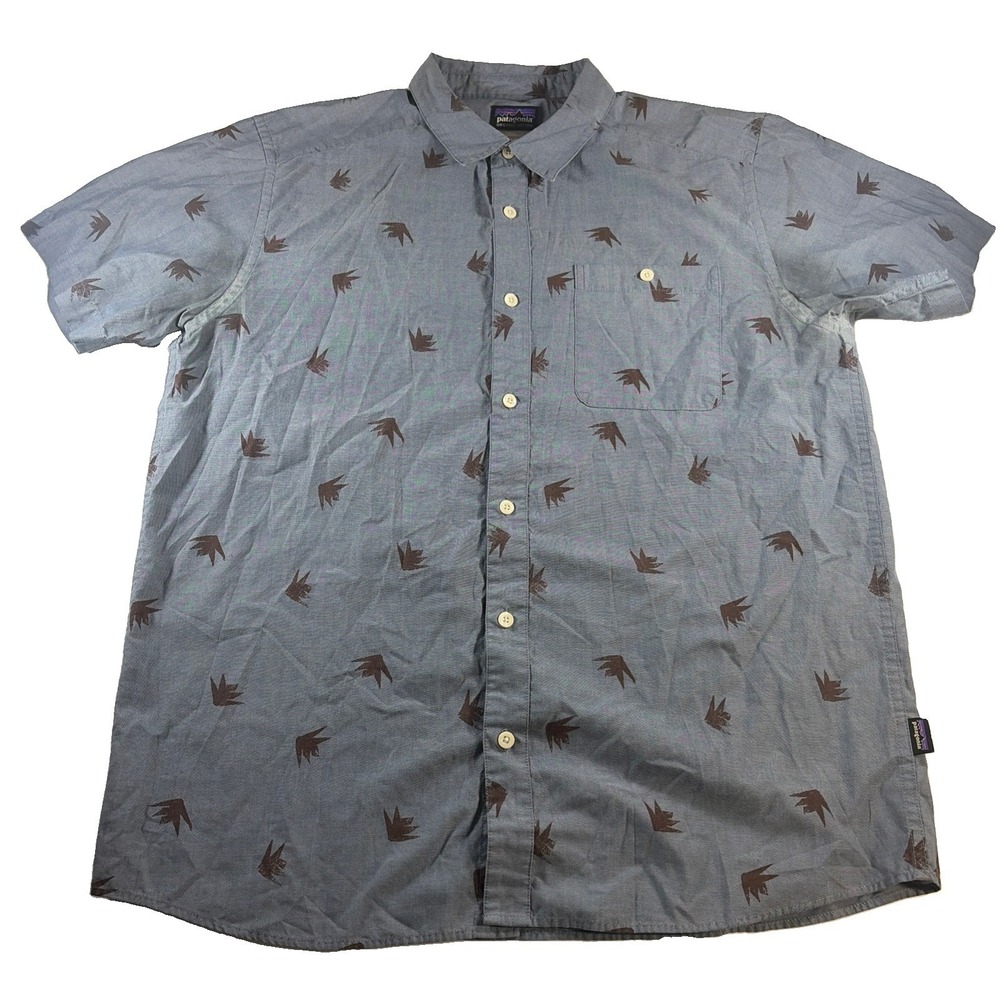 Patagonia Shirt - Mens Large - Leaves All Over - Button Up Shirt Chambray